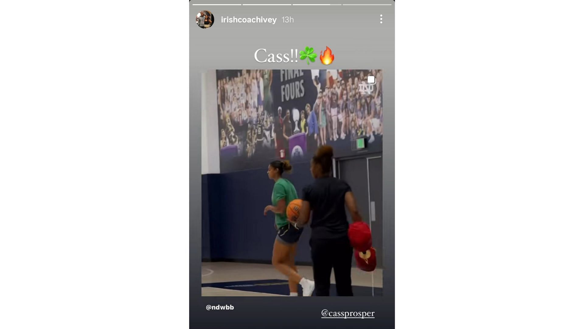Niele Ivey reacted to a video of Cassandre Prosper's recent practice session with Notre Dame on her Instagram story. Source: Instagram/@irishcoachivey